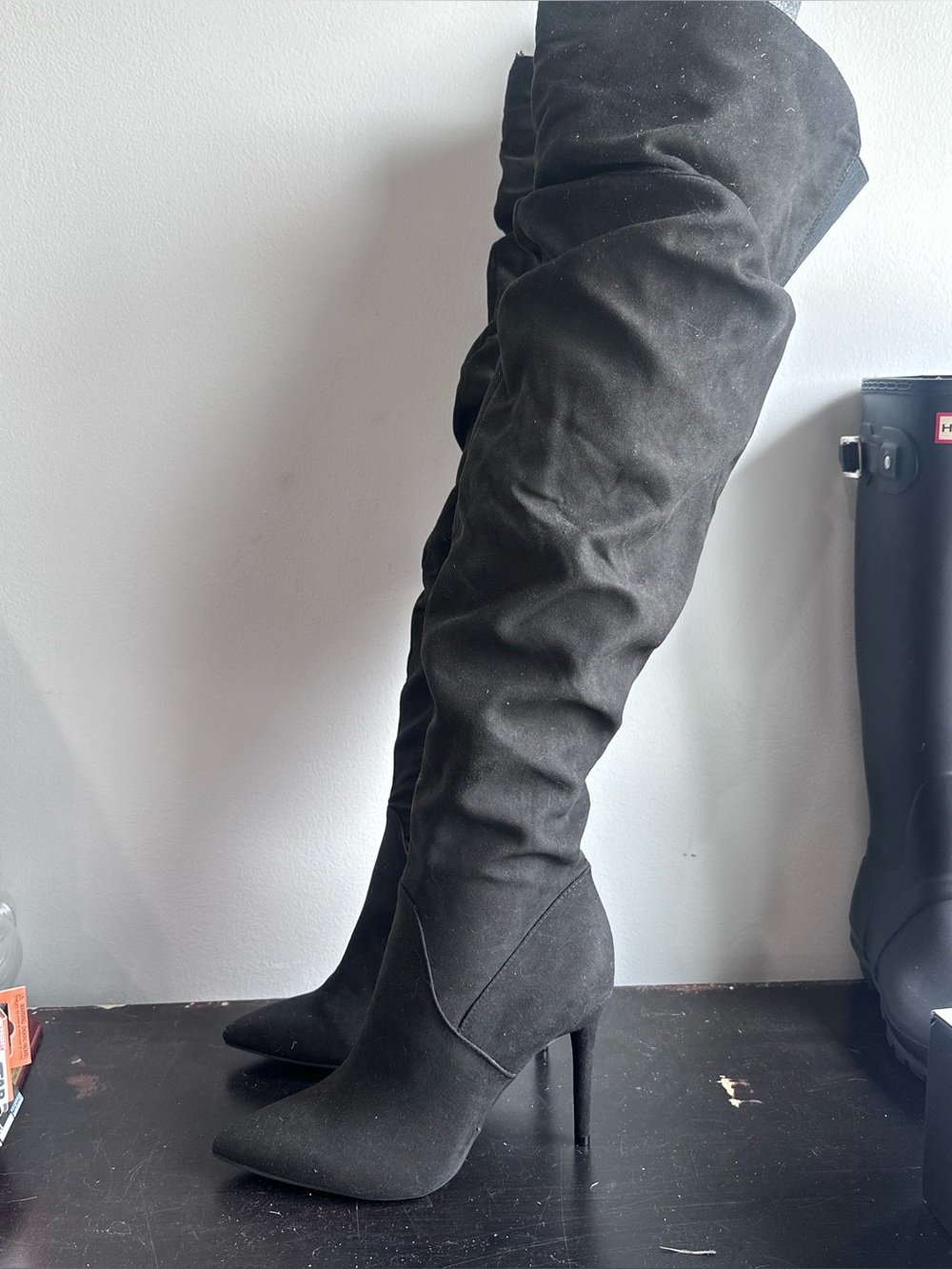 Jessica Simpson Over The Knee Boots Black Faux Suede Thigh High Heel Size 7